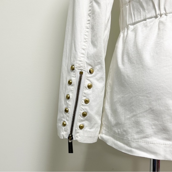 Michael Kors MK White Gold Tone Studded Zip Up Elastic Waistband Jacket Medium - Picture 8 of 12